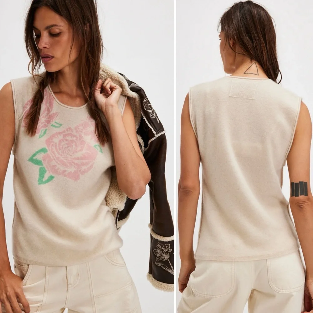 Free People Cashmere Muscle Sweater in Champagne Combo, size XS NWT